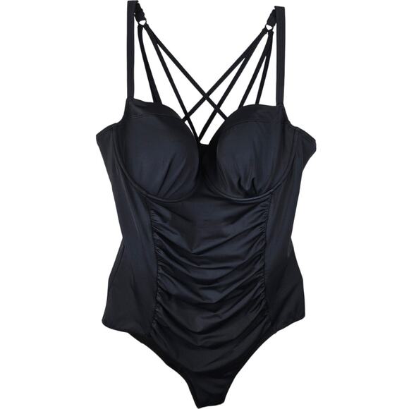 Torrid Black One Piece Rouch Front Underwire Women's Bathing Suit 3 - 3X - Picture 1 of 7